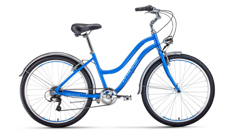 велосипед FORWARD EVIA AIR 26 1.0 (26" 7 ск. рост 16") 2019-2020, синий/белый